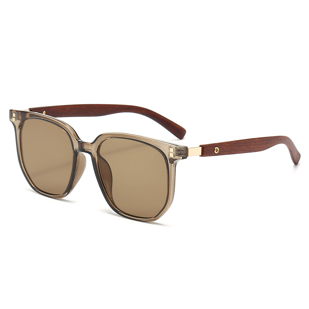 Nuevas gafas de sol marrones, caja de pierna de imitación de madera para mujer, gafas TR de cara redonda, gafas de sol de moda_voghion.com