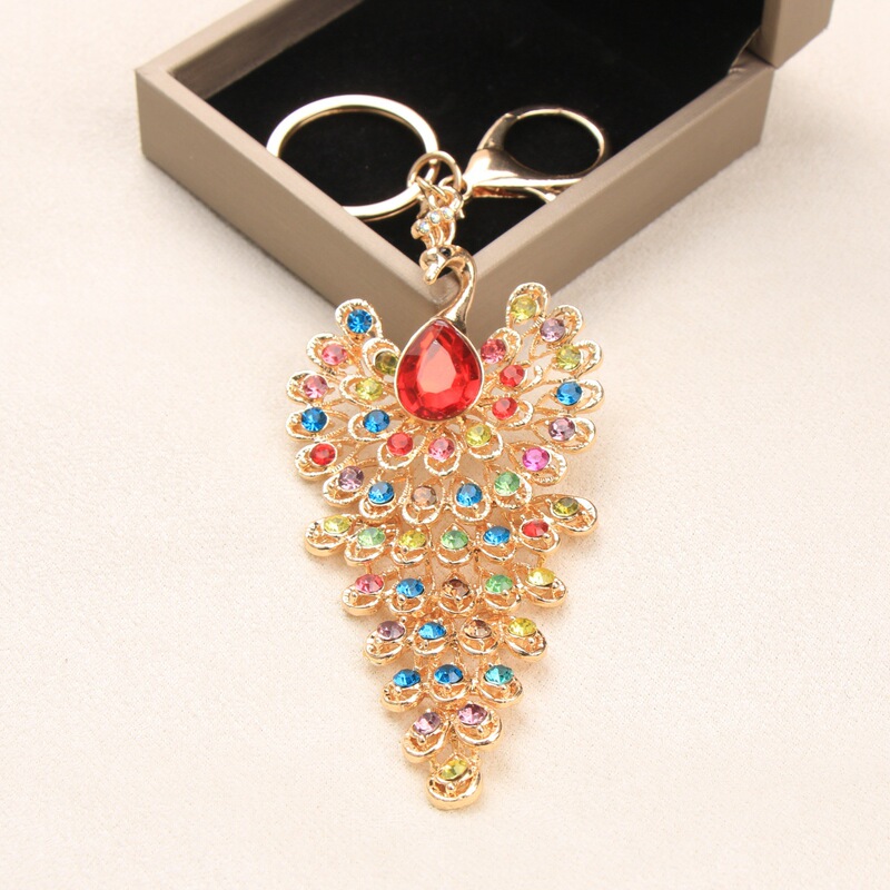 Cross-Border European and American Fashion Diamond-Encrusted Peacock Keychain Fashion High-Value Backpack Accessories Pendant Ready for Sale