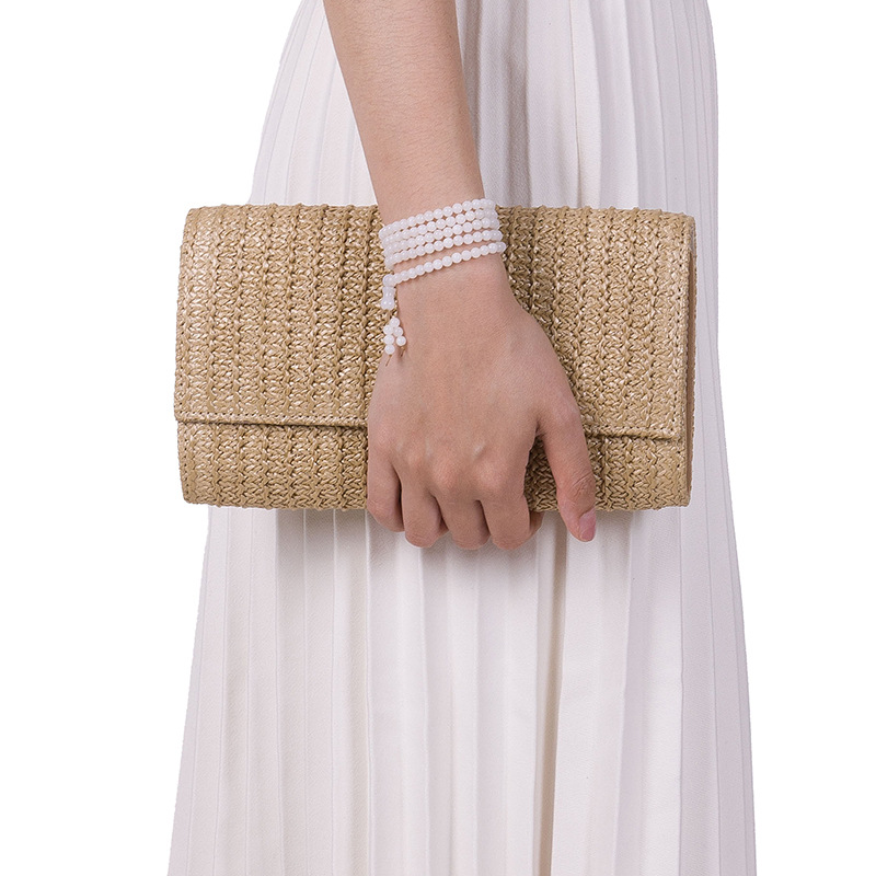 Flip Cover Closure Type Women's Straw Solid Color Elegant Streetwear Square Flip Cover Clutch Bag