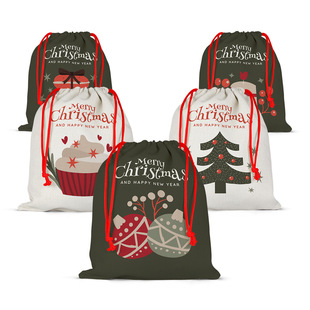 22 Christmas Eve Gift Bag Apple Packaging Bag Double-sided Printed New Year Gift Bag Bundle Pocket Linen Bag