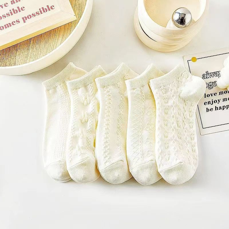 5 pares de calcetines para el cabello, transpirables y absorbentes de sudor para mujer, calcetines delgados con letras de dibujos animados, calcetines con lazo, malla de verano