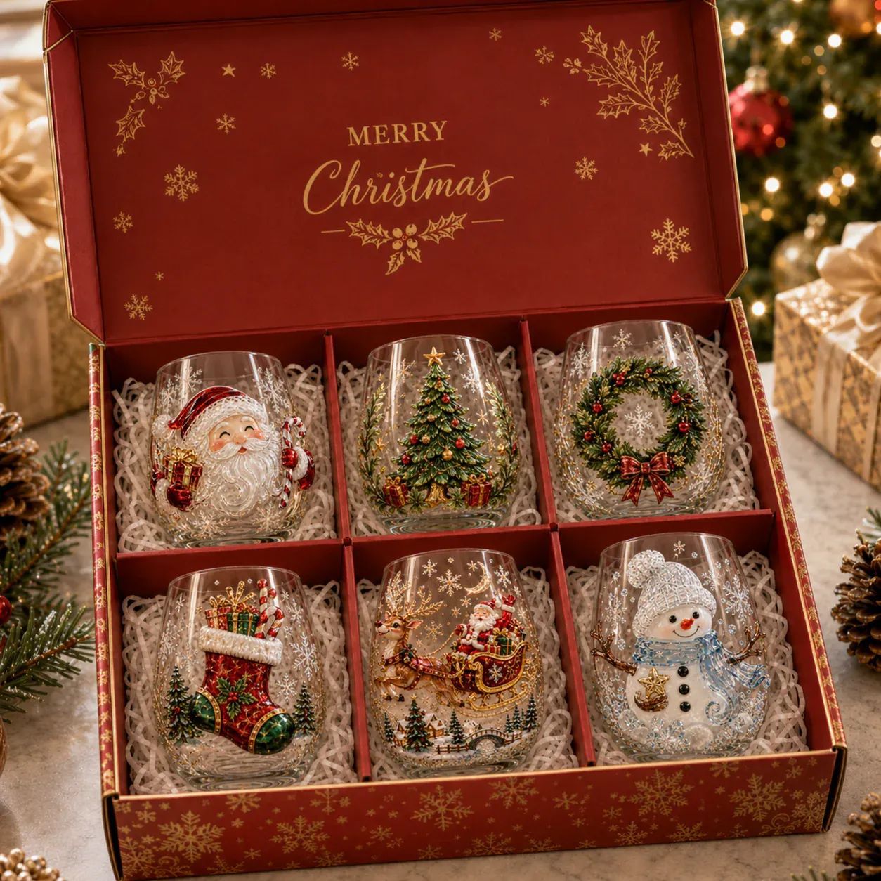 High Borosilicate Glass Painted Christmas Cup Santa Claus Snowman Wine Glass Holiday Gift Cross-Border New Product Wholesale