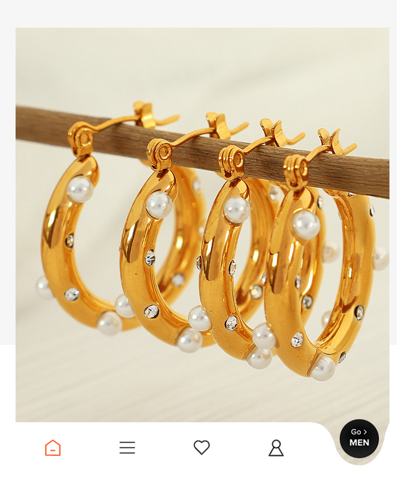 304 Stainless Steel, Imitation Pearl Material PVD Coated Real Gold Plated C Shape Imitation Pearl Titanium Steel Simple Style Waterproof Non Tarnish Earrings