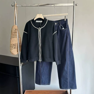 韩系刺绣小香风休闲麦穗纹路短款棒球服     0904i09
