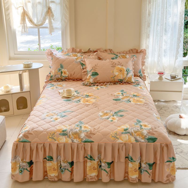 Transfronterizos encaje vestido de cama de estilo coreano encaje de algodón grueso cama de filamento molienda cama de acolchón polvo cubierta de cama al por mayor