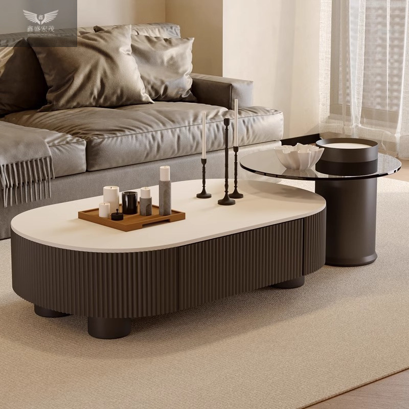 Mesa de té de tabla de roca rectangular ligera de lujo de alto nivel, mesa de té de tabla de roca minimalista italiana, sala de estar doméstica, pequeña casa