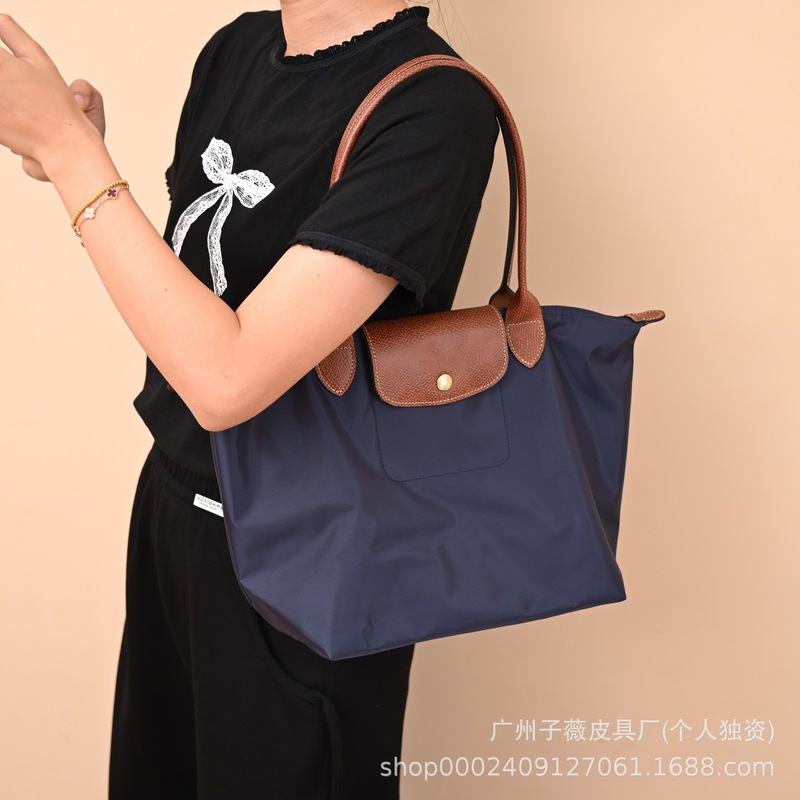 高品質 Longxiang クラシックナイロン餃子バッグ女性の大容量ポータブルショルダーバッグ軽量折りたたみトートバッグ|undefined