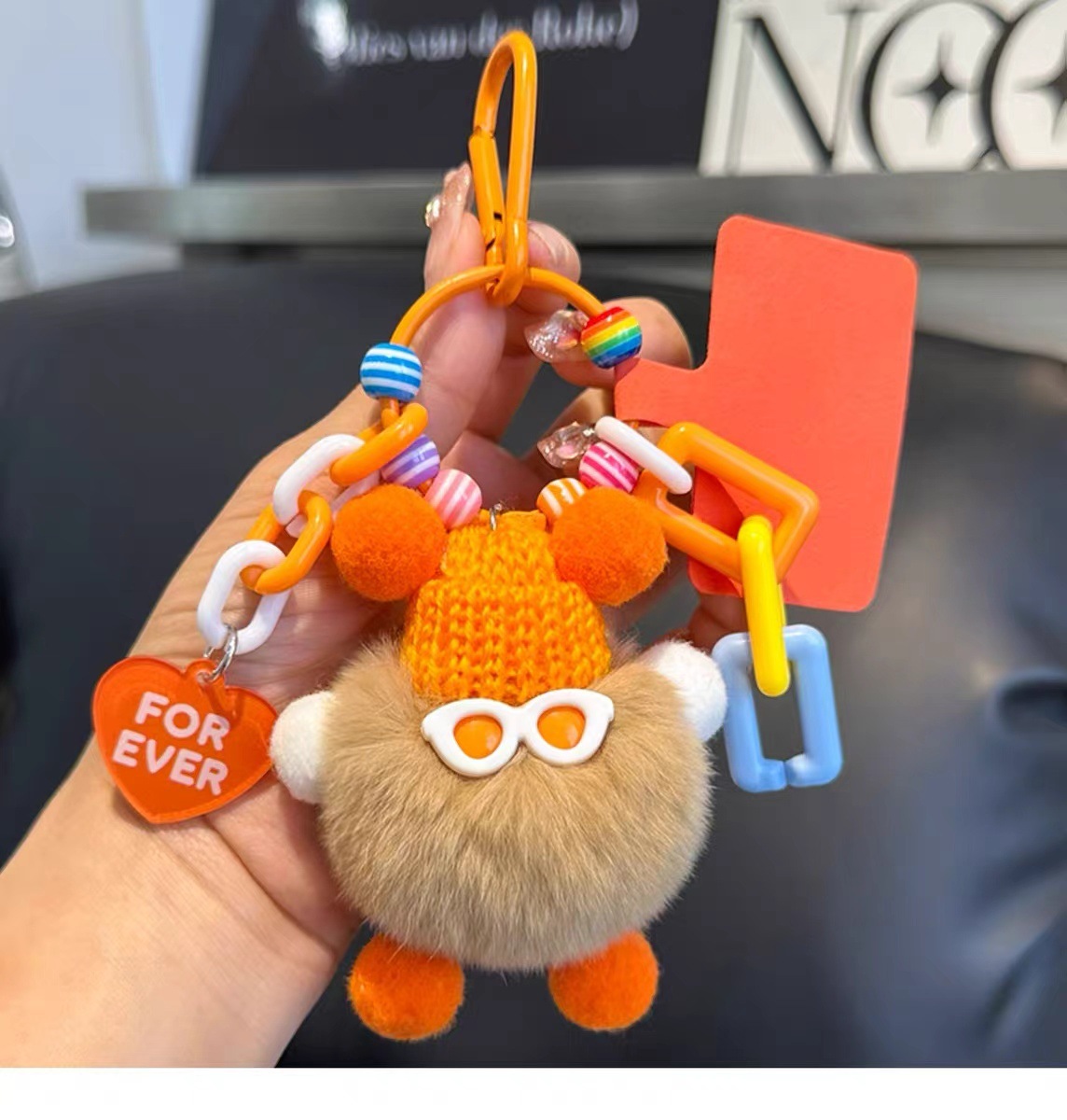 Lindo colgante de bolsa de briquetas de piel de conejo Rex, cosa fea, colgante de muñeca de felpa, colgante de llavero de coche