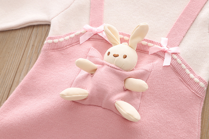 Coniglio cartone animato per bambina finto 2 pezzi di lana autunno inverno, abito da principessa lavorato a maglia elegante e carino per bambina_voghion.com