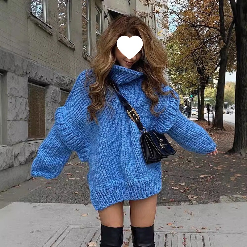 2023 Cross-Border New European and American Export Knitwears Amazon Knitwears Pullover Women's Fluffy Long-Sleeved Turtleneck Knitwears