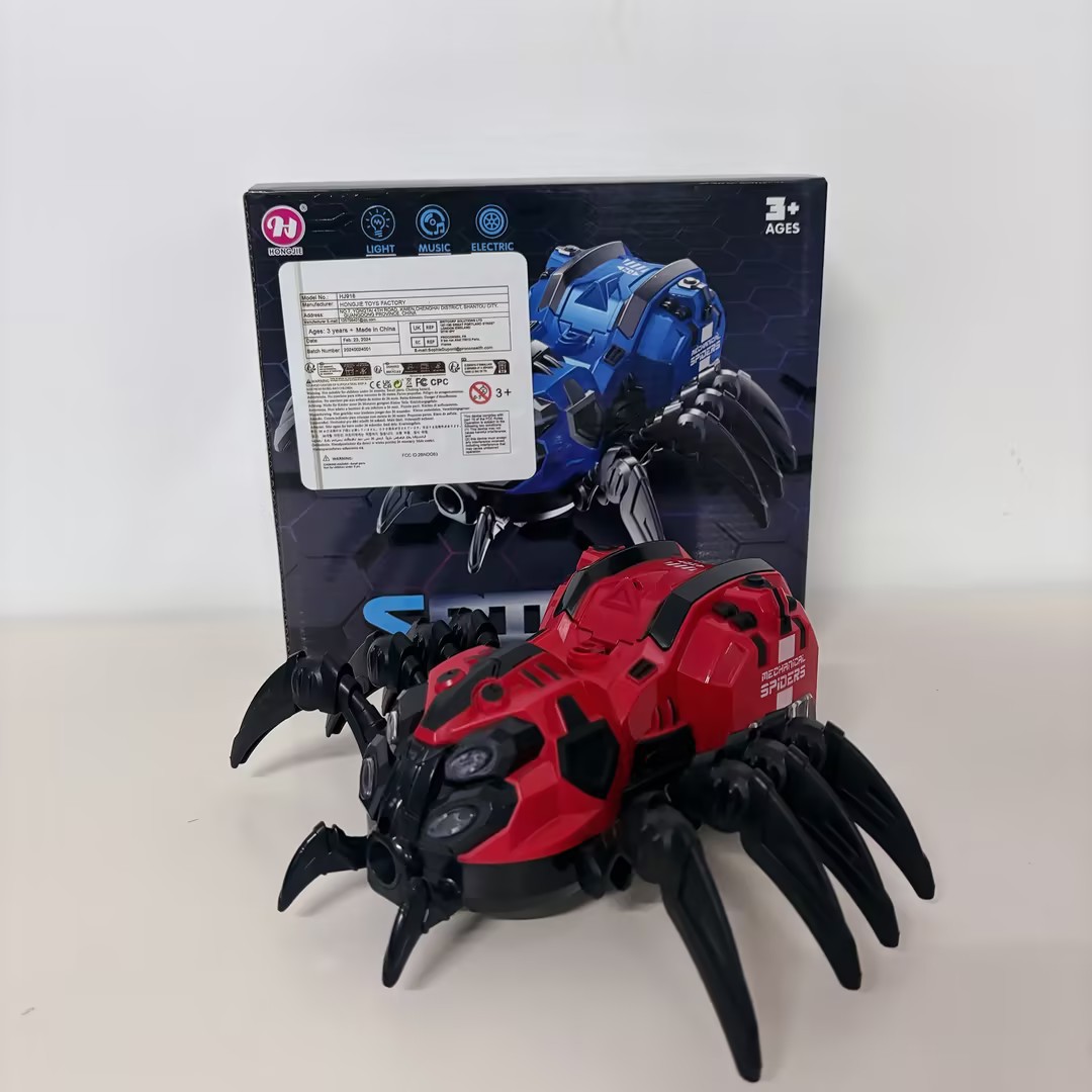 Wal-Mart venta caliente rojo azul sonido y luz mecánica araña juguetes para niños transfronterizos juguetes de araña de simulación eléctrica al por mayor