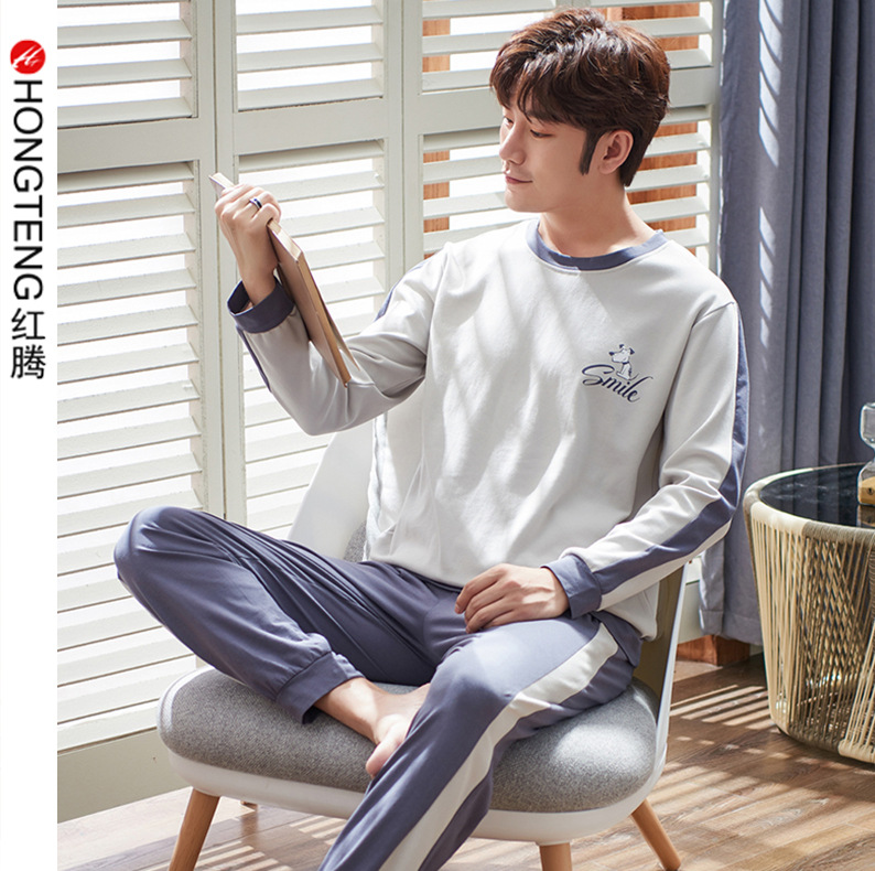 2025 New Style Simple and Mature Men's Pure Cotton Autum Long-Sleeved Pants Pajamas Loose Casual Home Wear Set for Men