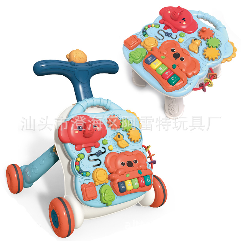 Baby 2-in -1 Toddler Trolley Children's Early Education, Intelligence and Learning Table and Chair Multi-functional Anti-rollover Assistant