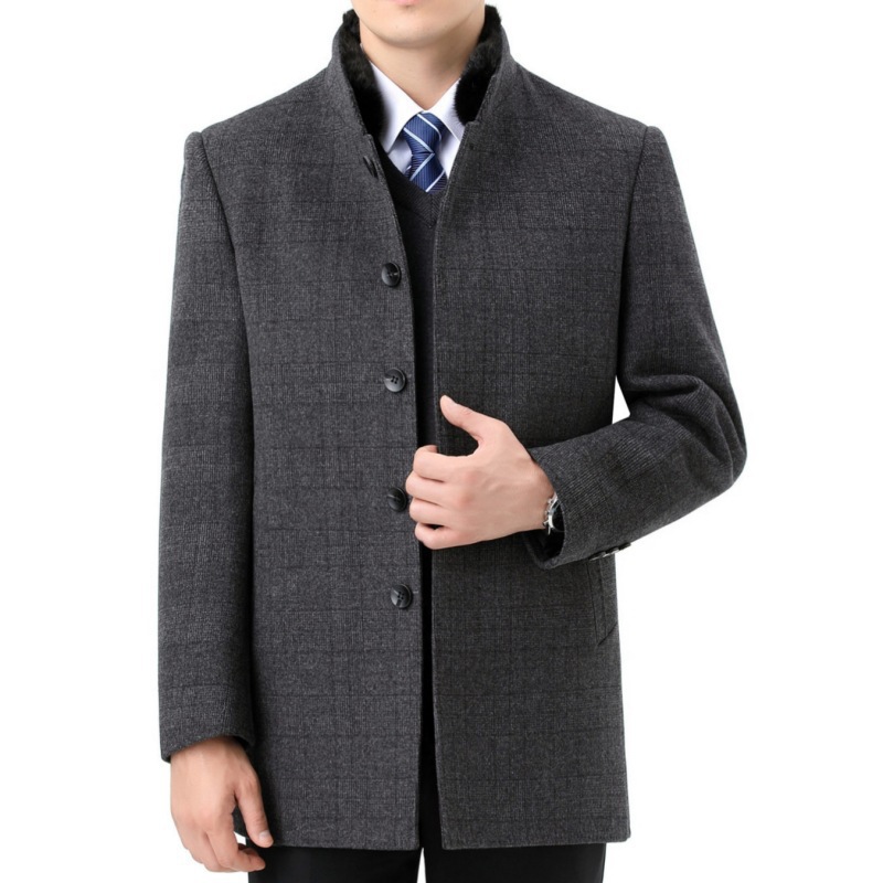 카운터 양면 캐시미어 코트 남자 겨울 두꺼운 중장 밍크 모피 칼라 다운 라이너 중년 울 코트