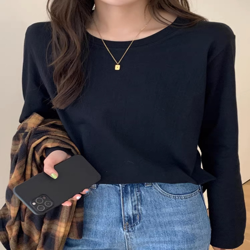 Damen Langarm T-shirt Aus Reiner Baumwolle Weißer Lockerer Pullover_voghion.com