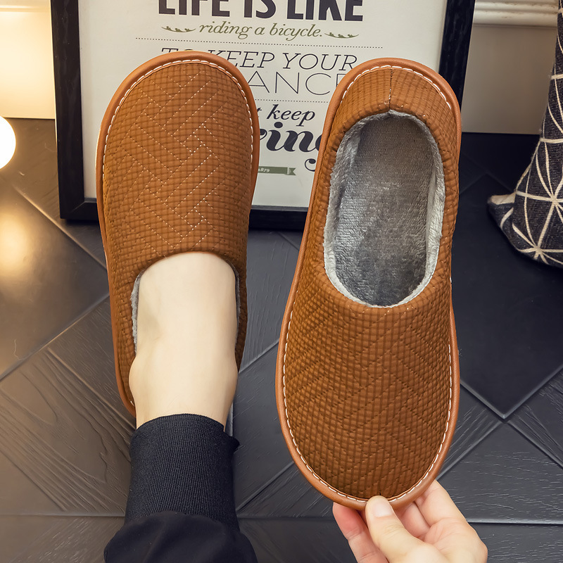 Autumn and Winter Household Cotton Slippers Women's Indoor Warm Non-slip Thick Bottom Household Floor Down Fabric Slippers for Men