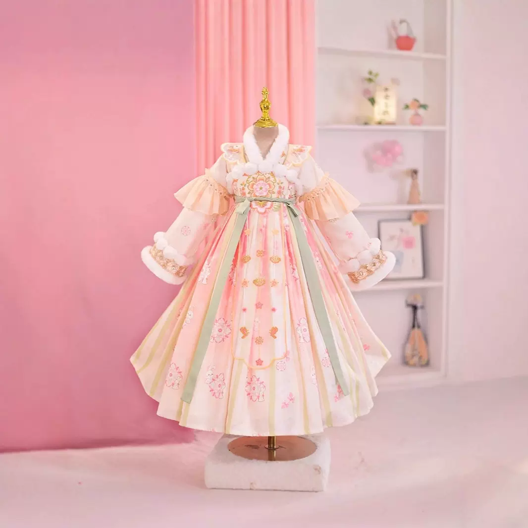 女童汉服长袖冬款加绒保暖襦裙女宝宝古装软糯唐装清凉超仙连衣裙