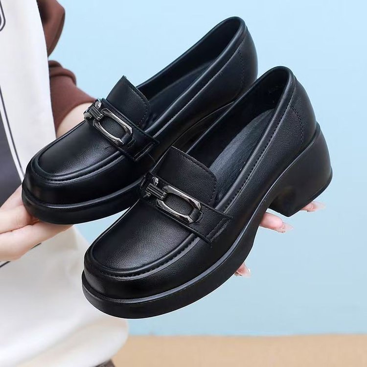 Zapatos Lofu de suela gruesa de suela blanda, zapatos de trabajo, mujeres 2024 otoño nuevos zapatos de tacón grueso, zapatos de cuero de estilo británico, un pie