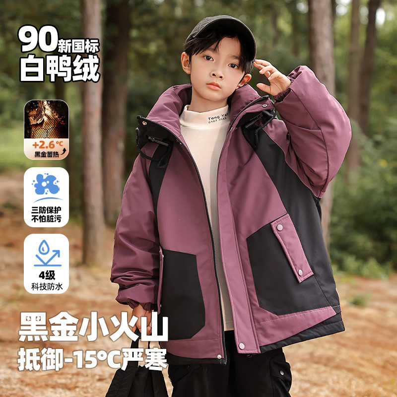 Children's winter down jackets for boys, 2025 new style, fashionable boys' winter workwear coats, thickened and warm for older children.