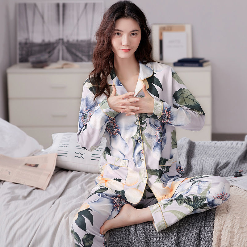 Más tamaño % Pijama de algodón traje de invierno de manga larga de primavera y otoño de las mujeres de mediana edad homewear se puede usar fuera