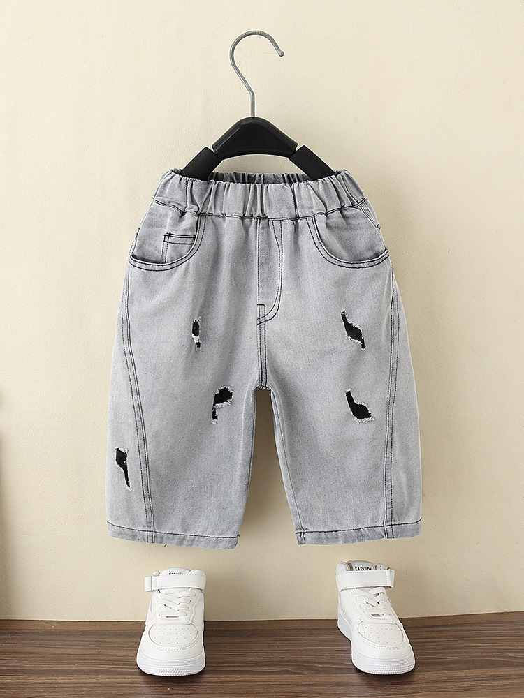 Conjunto de verano para niños 7376, estilo nuevo 2026, pantalones cortos de mezclilla para niños, conjunto de dos piezas de manga corta para bebé, a la moda