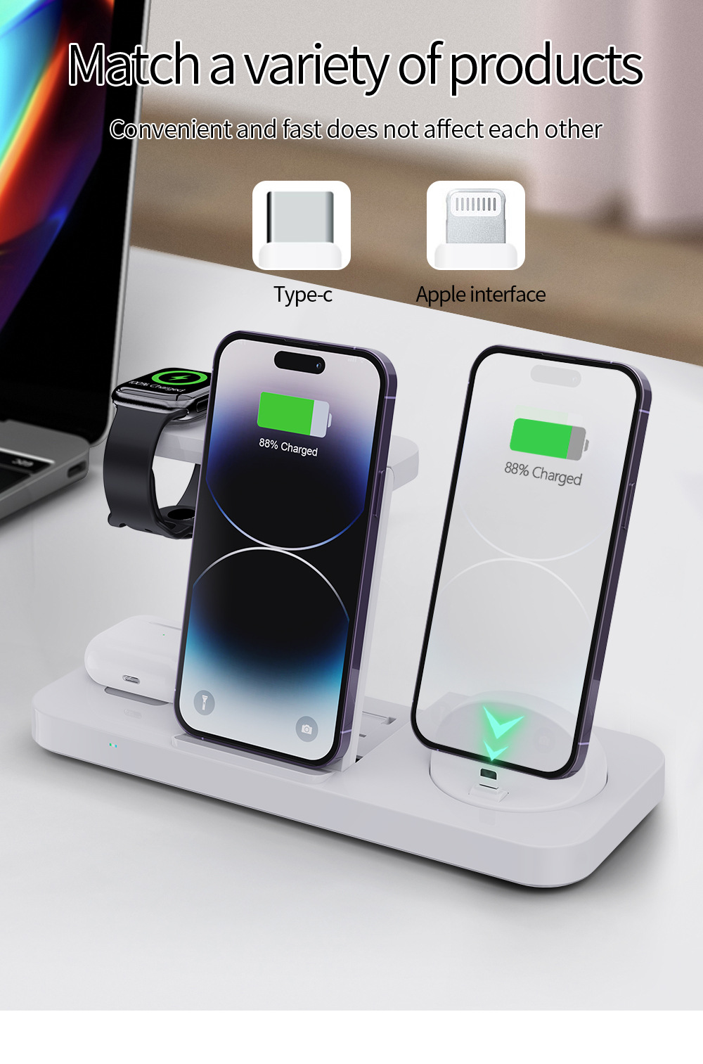 Title 17, Folding Six-in-One Wireless Charging Stand Char...