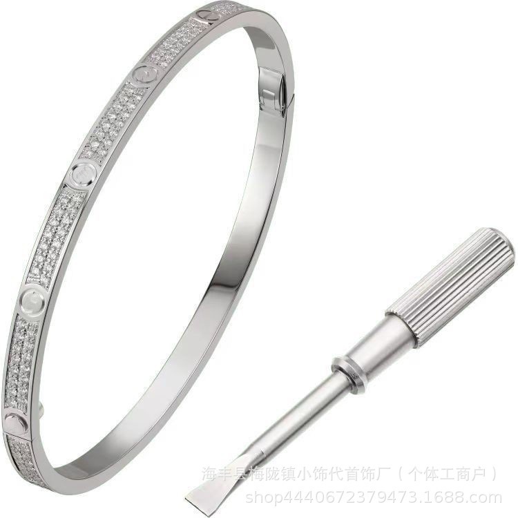 卡家螺丝款四钻十钻满钻手镯女款情侣手环宽版V金不掉色手饰批发|undefined