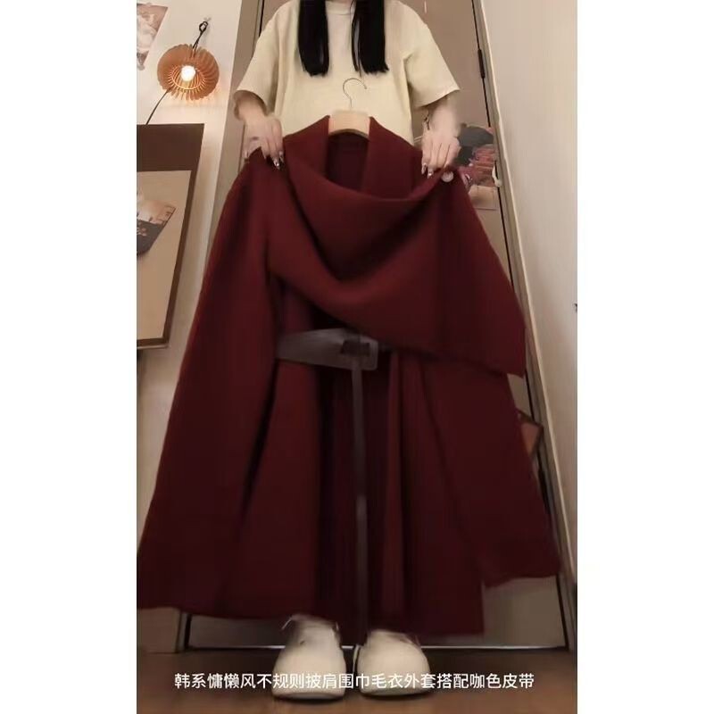 Christmas Outfit Red Cape Sweater Coat for Women Autumn and Winter Fashion High-End Knitted Sweater Cardigan Top Christmas Outfit Red Cape Sweater Coat for Women Autumn and Winter Fashion High-End Knitted Sweater Cardigan Top