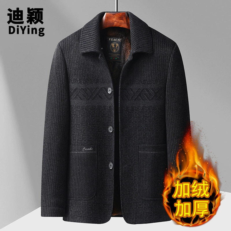 2024 плюшевый теплый папа куртка модная иностранная мужская зимняя одежда среднего и пожилого возраста толстая мужское пальто среднего возраста