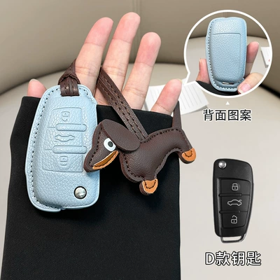 Car key bag – bag - audi-d-model-linen-blue-brown-dachshund