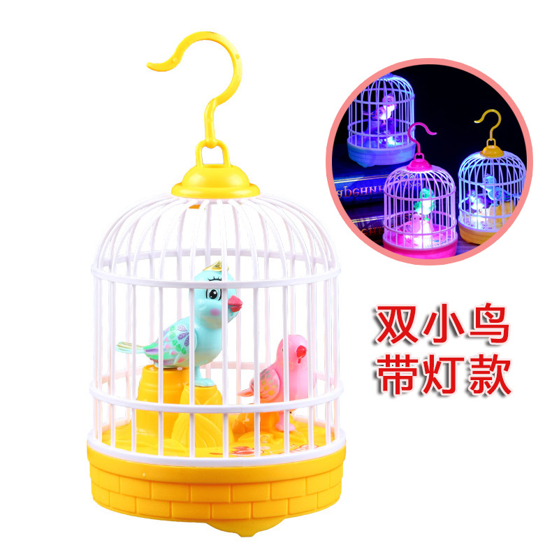 Night market temple fair electric sound control explosion bird hot sales induction sound control bird cage stalls light simulation toy wholesale