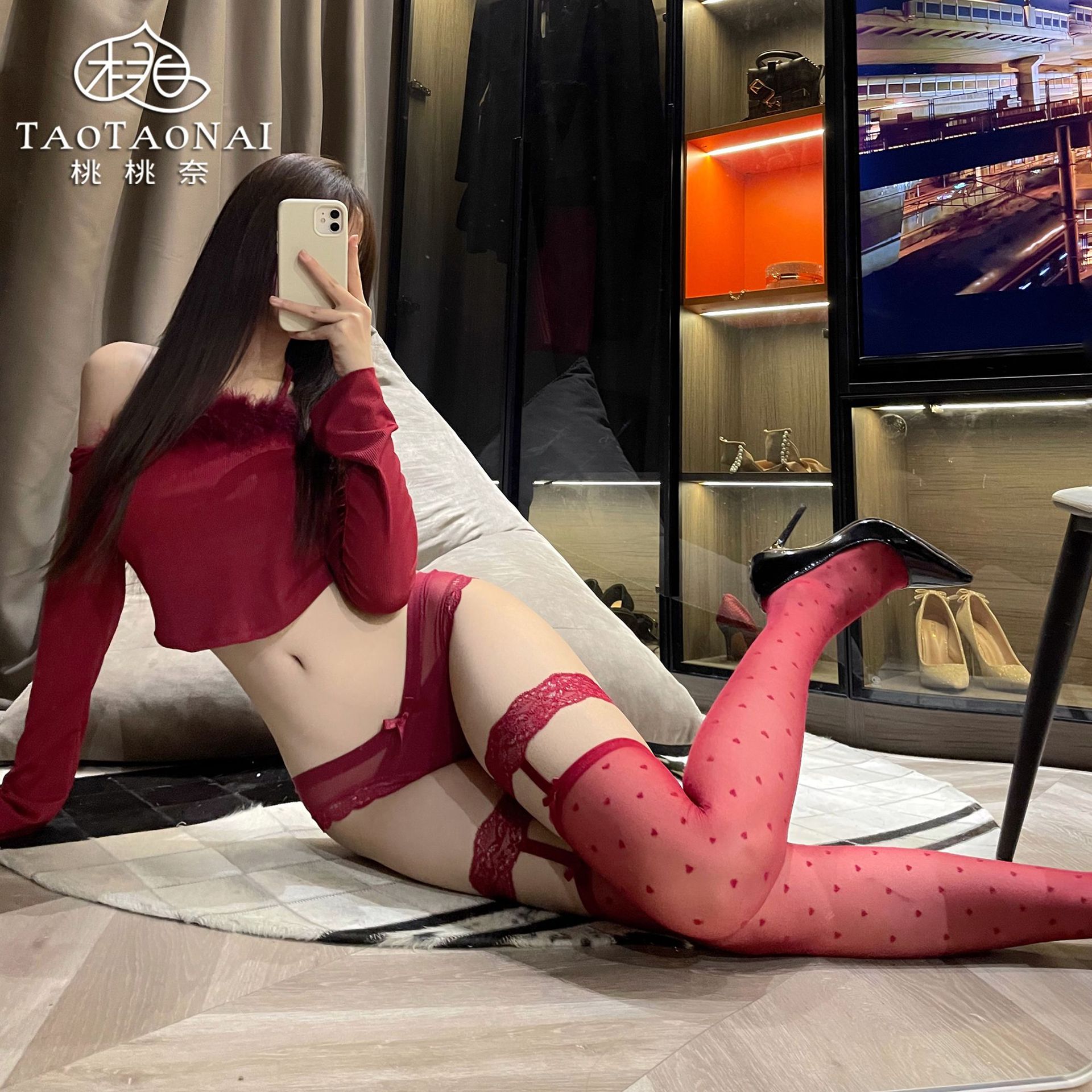 Peach Peach Nai Sex Underwear Love Sling Silk Stockings Pure Lace Black Silk Sexy Bow Red Thigh Stockings Women