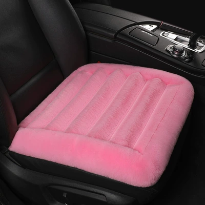 Plush Cushion Three-piece New Horizontal Strip Plush Car Seat Cushion Thickened Warm Autumn and Winter General Motors Cushion (Wool pad) - girly-pink-main-drivers-mat