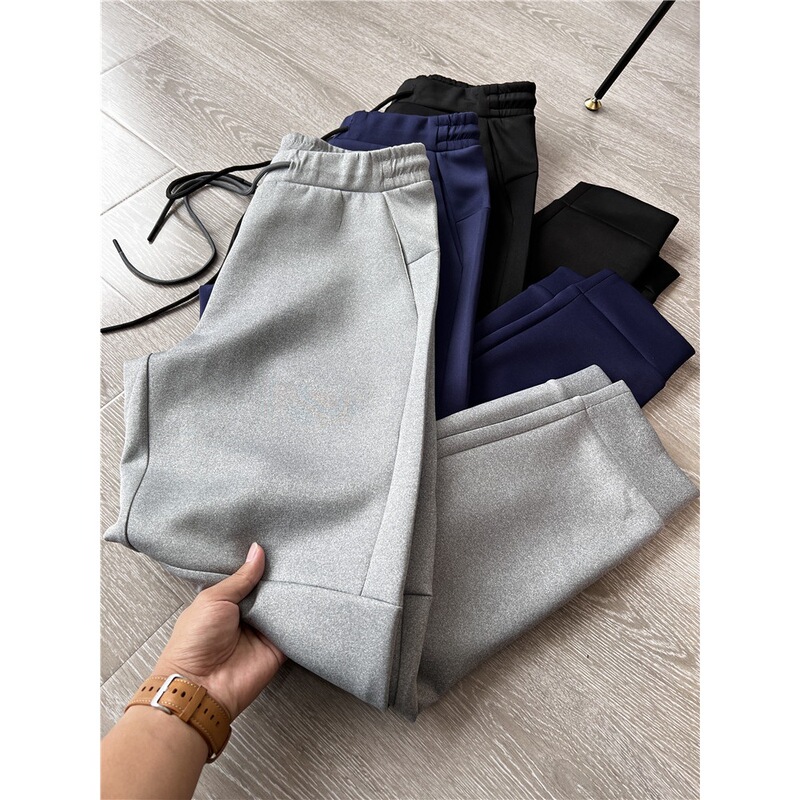 I Don’T Want to Feel Comfortable! Four-Way Elastic Air Layer Sweatpants 2024 Autumn and Winter New Style Cuffed Men's Long Pants