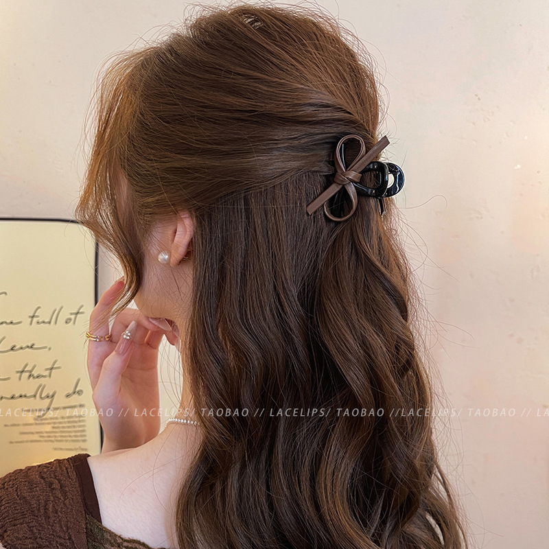 Single pack - brown leather bow hair clip