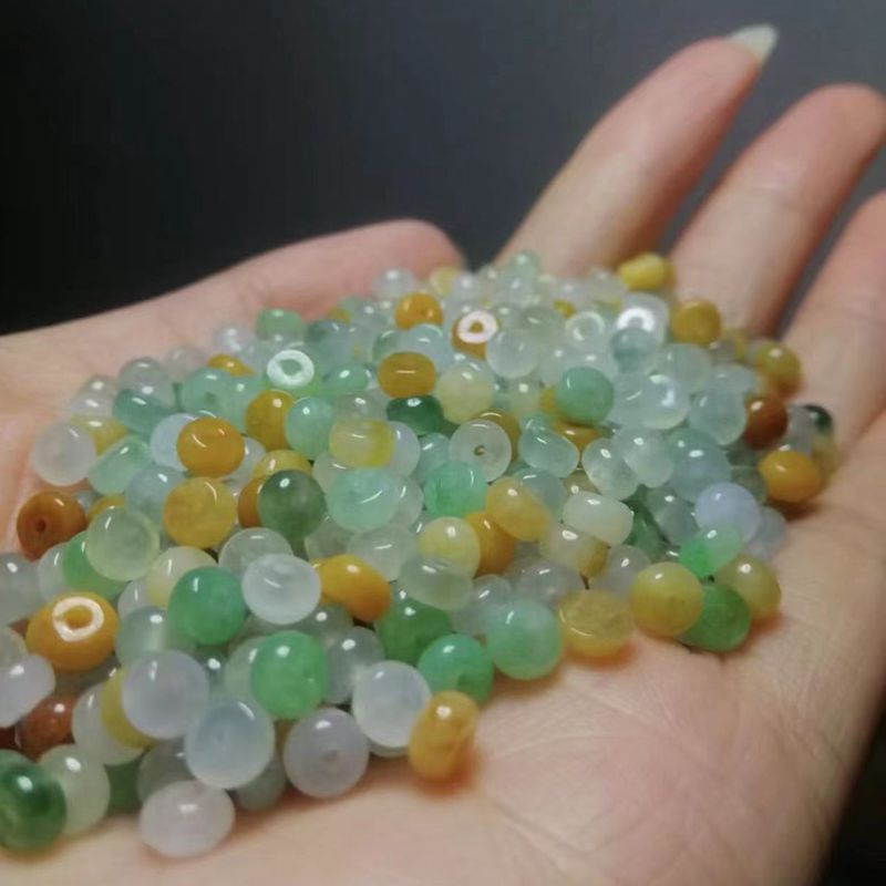 天然ミャンマー氷種翡翠a品そろばん珠三彩算珠5.6mm小平安ボタン仕切り散珠|undefined