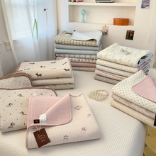 ins风双面全棉绗缝夹棉砂洗床盖四季可用纯棉透气床单炕盖三件套