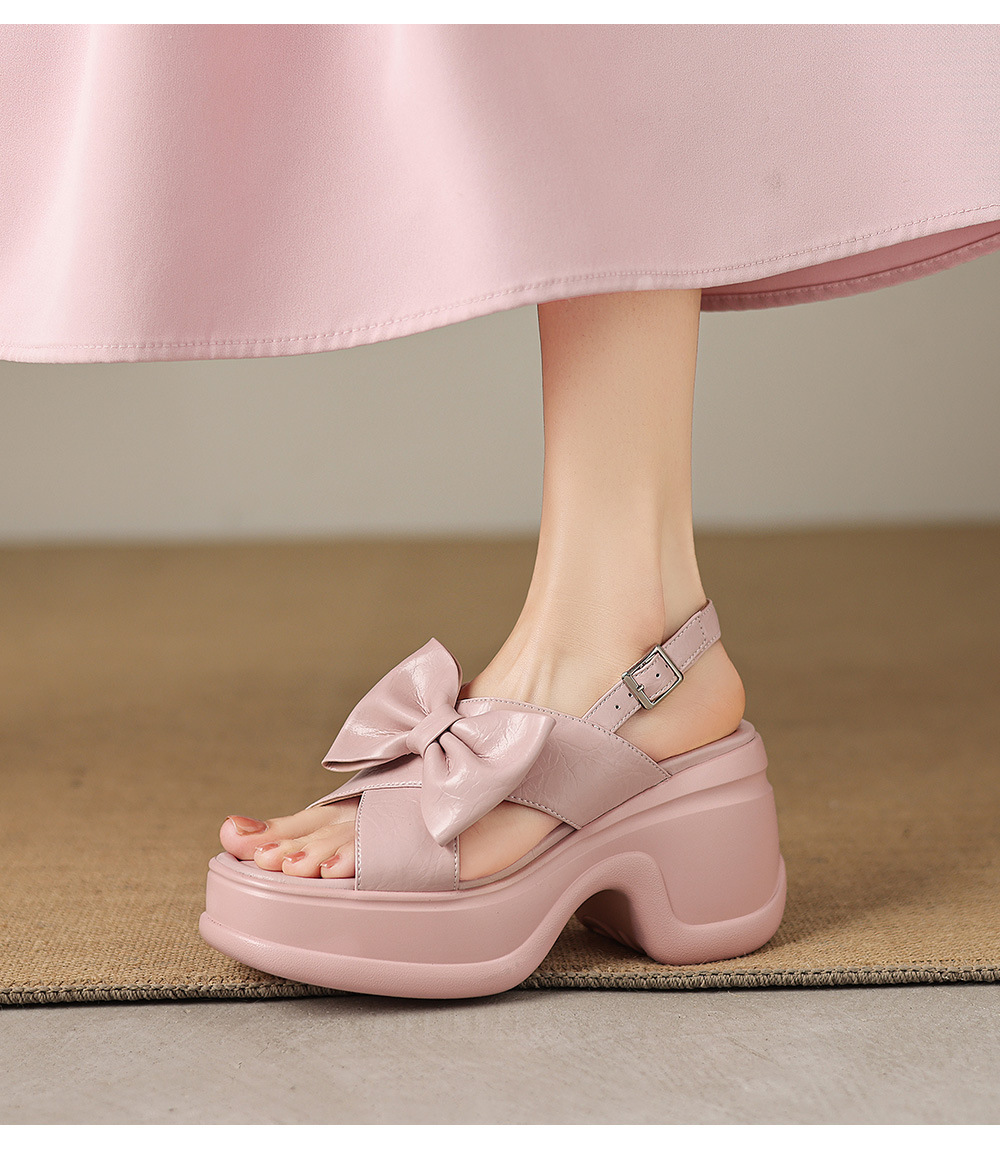 Sandal cao gót nữ hở mũi đế platform nơ bướm, gót siêu cao 12 cm — Hồng nhạt, màu trắng ngà chi tiết 9