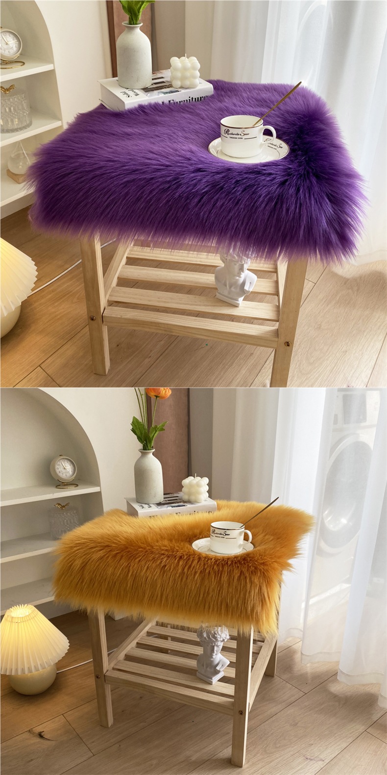 Plush Bedside Table Plush Cushion Imitation Wool Chair Cushion Desktop Cushion Dressing Table Cushion Coffee Table Tablecloth Display Cushion