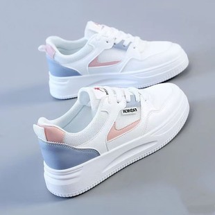 White Women's Shoes 2023 Spring and Summer Leather Waterproof All-match Casual Academy Style sneaker Soft Sole Height-increasing Running Board Shoes