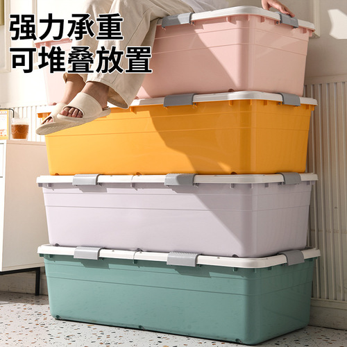 Under-bed box, under-bed clothing storage box, flat storage box with wheels, transparent drawer-type under-bed storage box