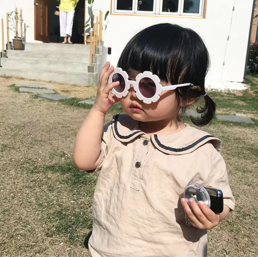 2024新款兒童小花磨砂太陽鏡男女寶寶萌系可愛卡通造型太陽眼鏡