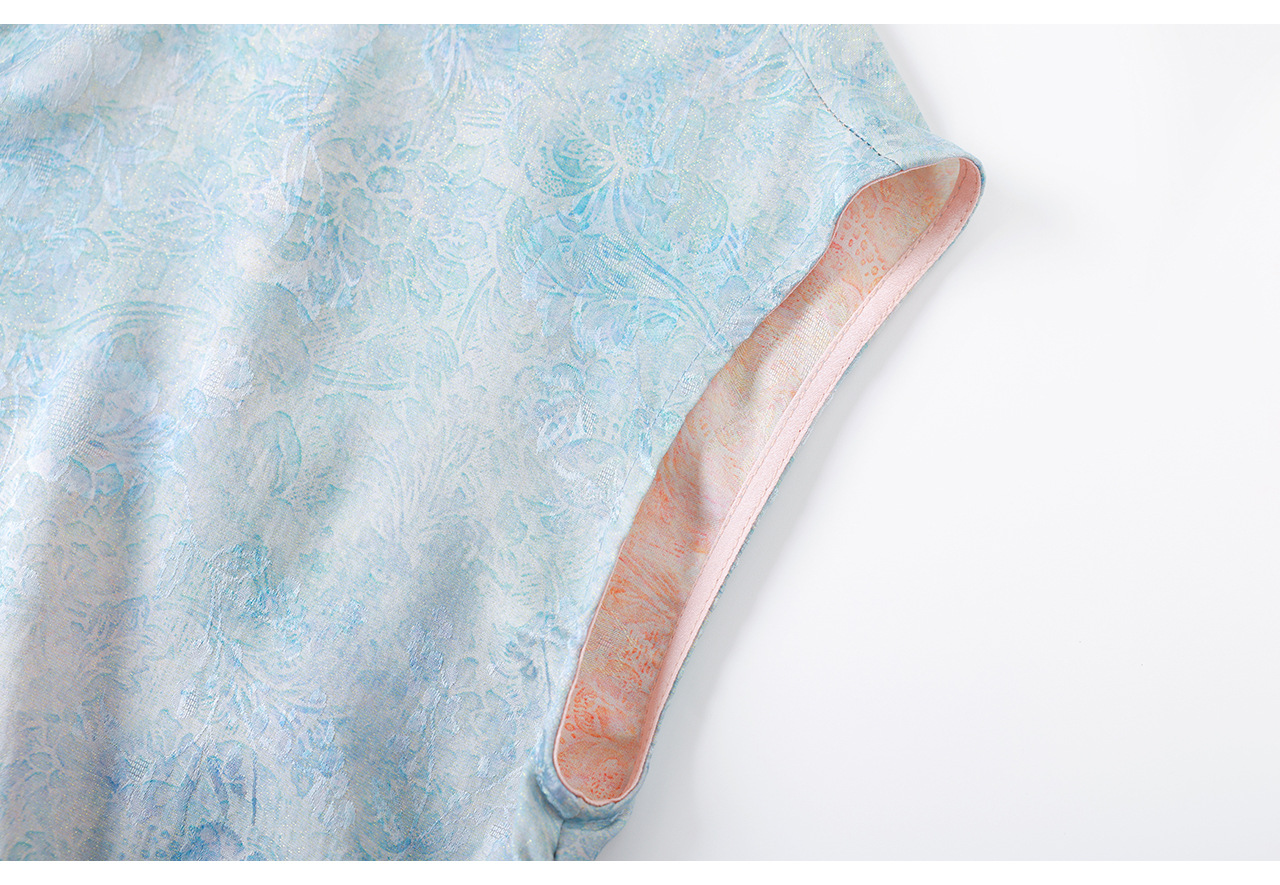 Áo vest không tay nữ kiểu Trung Quốc mới, chất lụa Jacquard nhuộm chìm, tà áo chéo, mặc mùa hè — màu xanh nhạt chi tiết 34