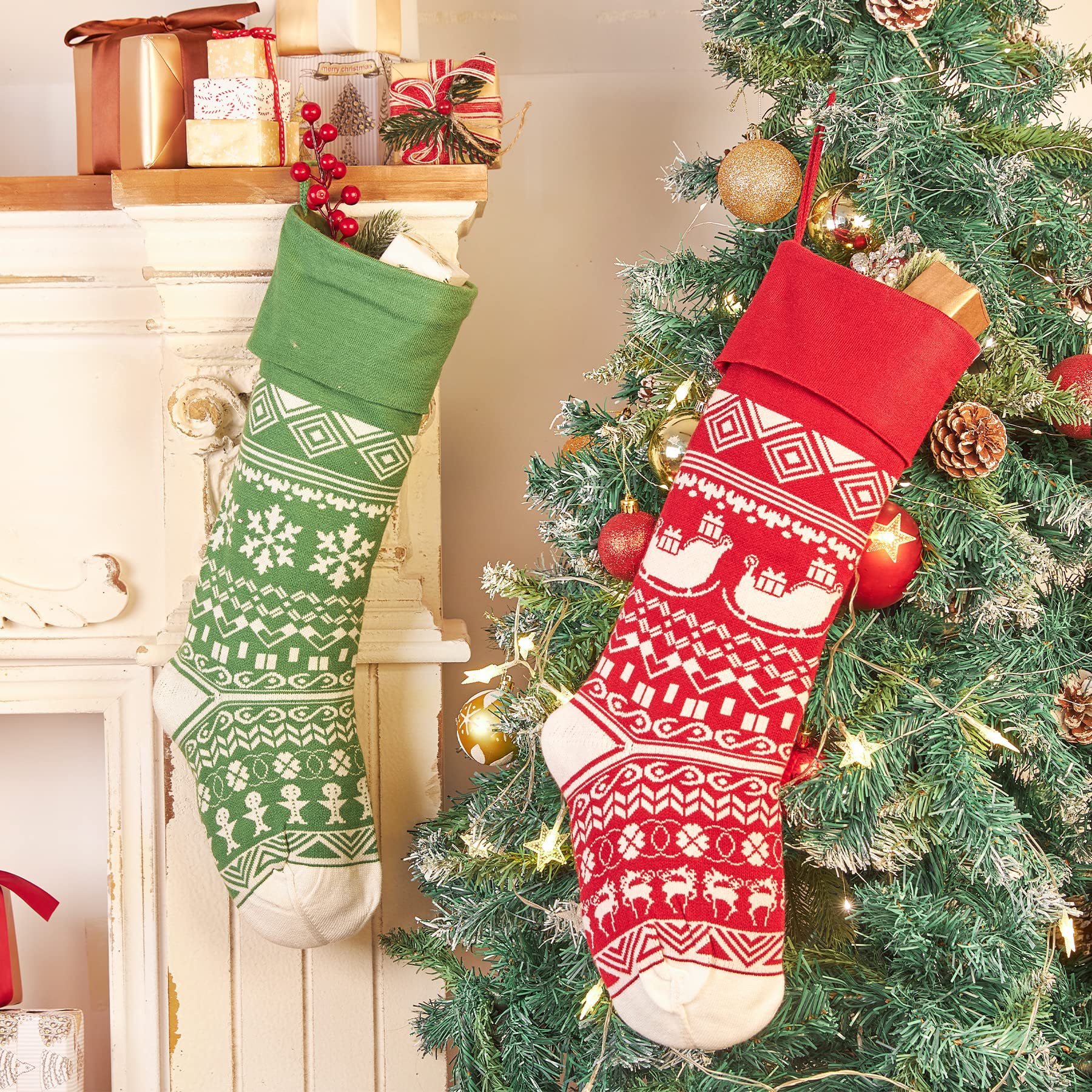 Transfronterizos nuevos calcetines de navidad dulces de punto bolsa de regalo de lana bolsa escena diseño adornos de vacaciones calcetines de cinco colores