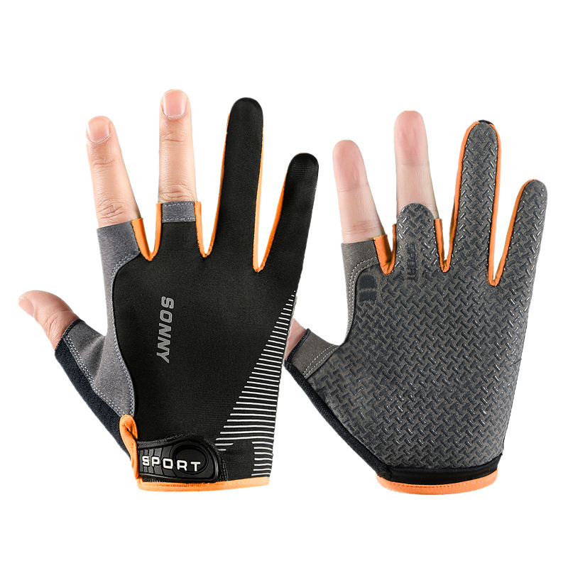 夏季冰絲防曬手套透氣薄款露三指手套戶外騎行開車釣魚手套批發