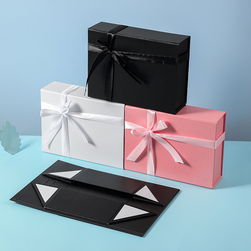 Caja de regalo plegable con lazo de una pieza para el Día de San Valentín, caja de regalo simple para cumpleaños, caja de embalaje para regalo, producto de venta caliente transfronterizo.