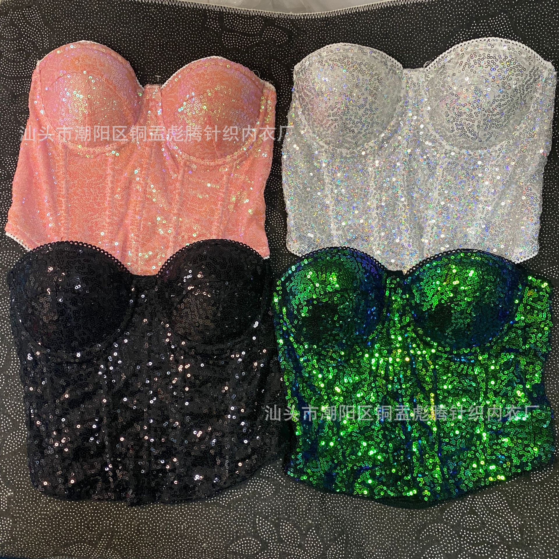Club nocturno de estilo europeo y americano brillante brillo de pechos industria pesada fantasía sequinilla de hueso de pescado corsé de entrega de correas de hombro de cola miscelánea