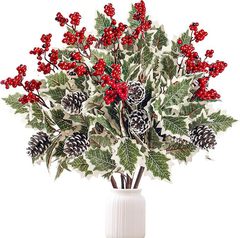 アマゾンは緑の赤いベリーを作って、クリスマスの松の実を作って、花の家の礼箱を作って装飾の部品を包装します。