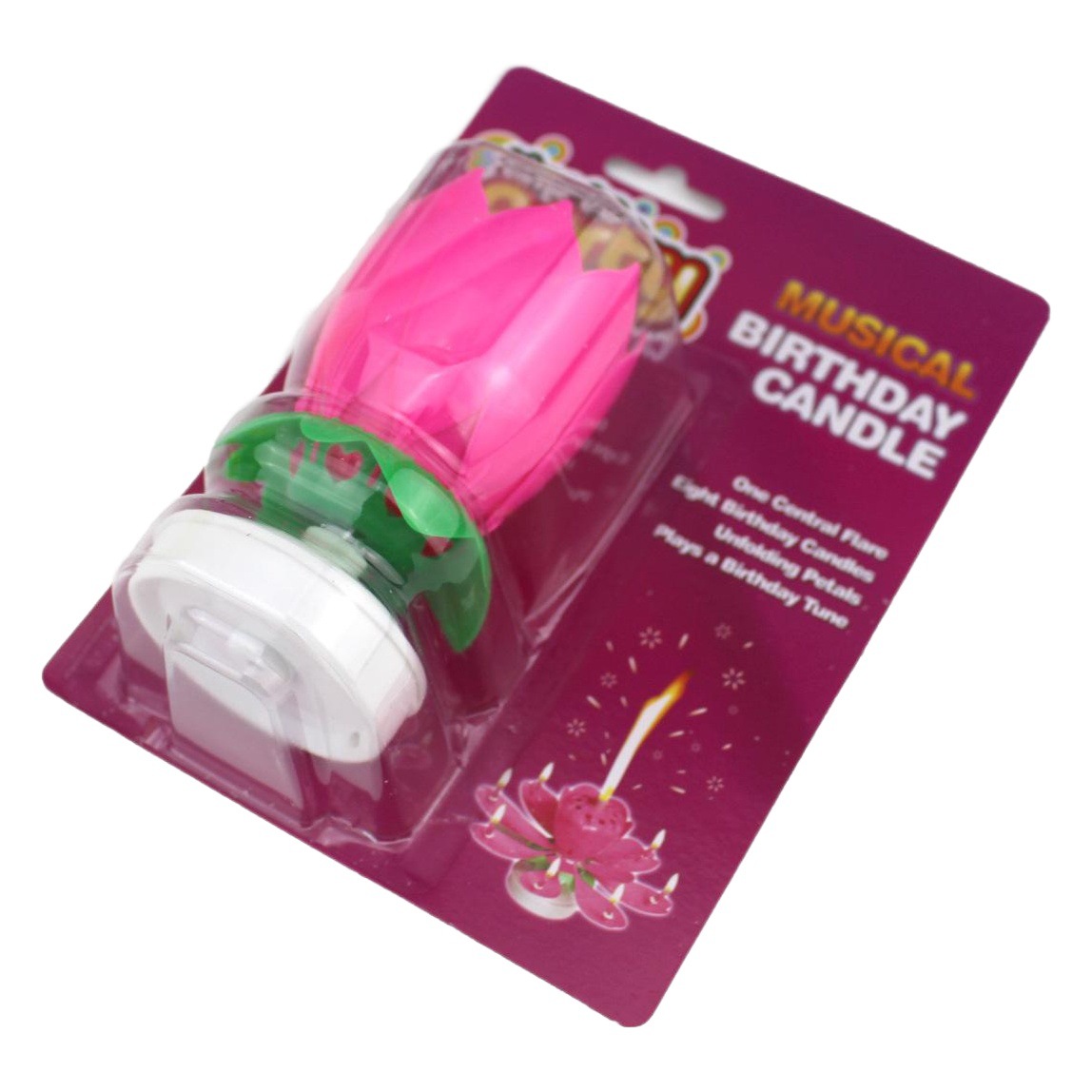 Venta al por mayor de música vela fiesta de cumpleaños de doble capa de fondo plano floreciente rotación de música en inglés tarjeta trasera Lotus Candle