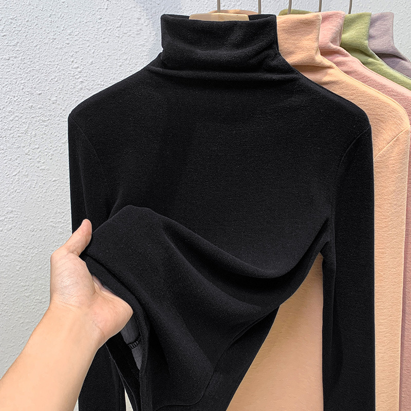 Camiseta de cuello alto de seda y cachemira para mujer, nueva colección 2024, ropa de mujer, camiseta térmica de manga larga con cintura ajustada